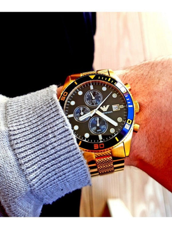 Buy Emporio Armani Black Dial Gold Steel Strap Watch for Men - AR5857 in Pakistan