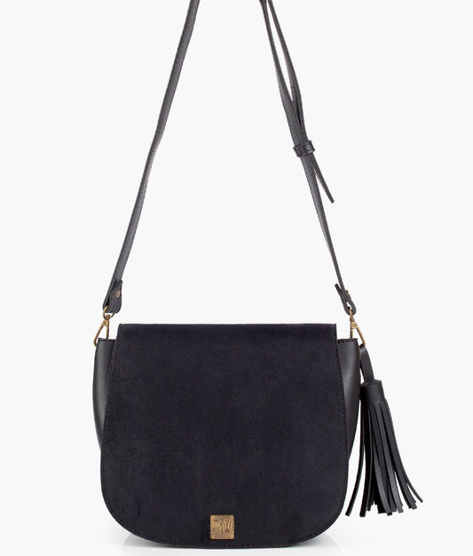 Buy Foldover Saddle Bag - Black Suede in Pakistan
