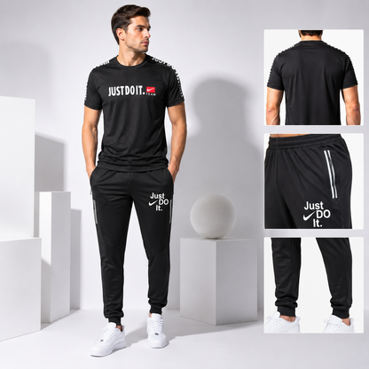Men's Black "Just Do It" Summer Tracksuit – Activewear T-Shirt & Trouser Set