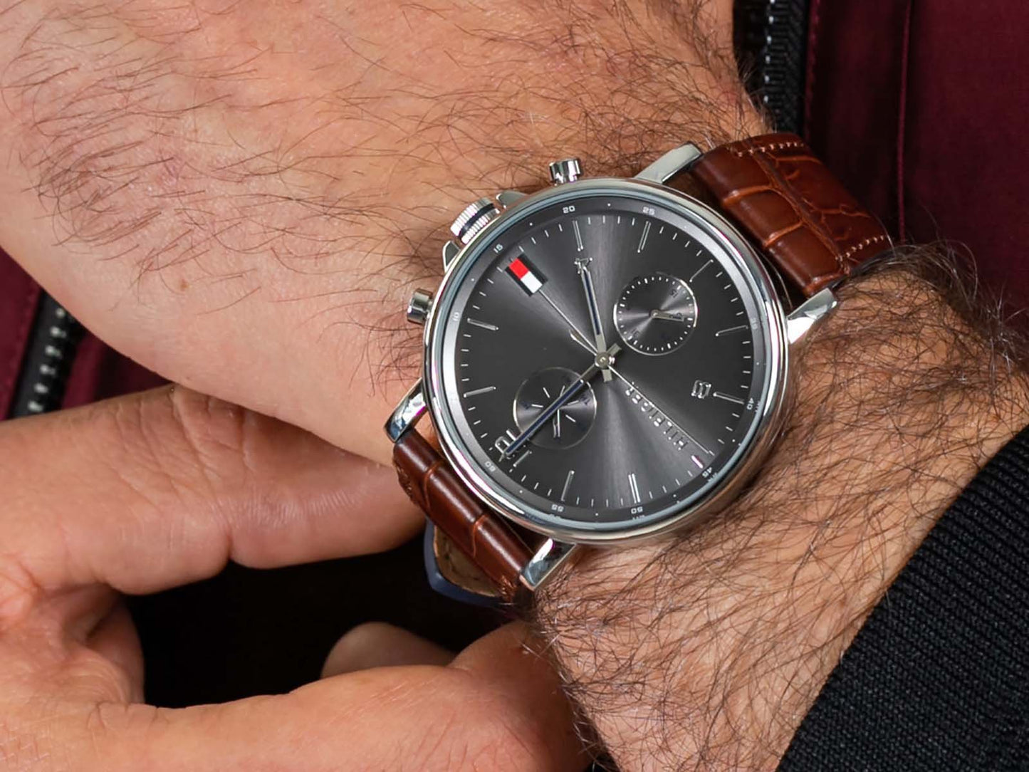 Buy Tommy Hilfiger Daniel Grey Dial Brown Leather Strap Watch for Men - 1710416 in Pakistan