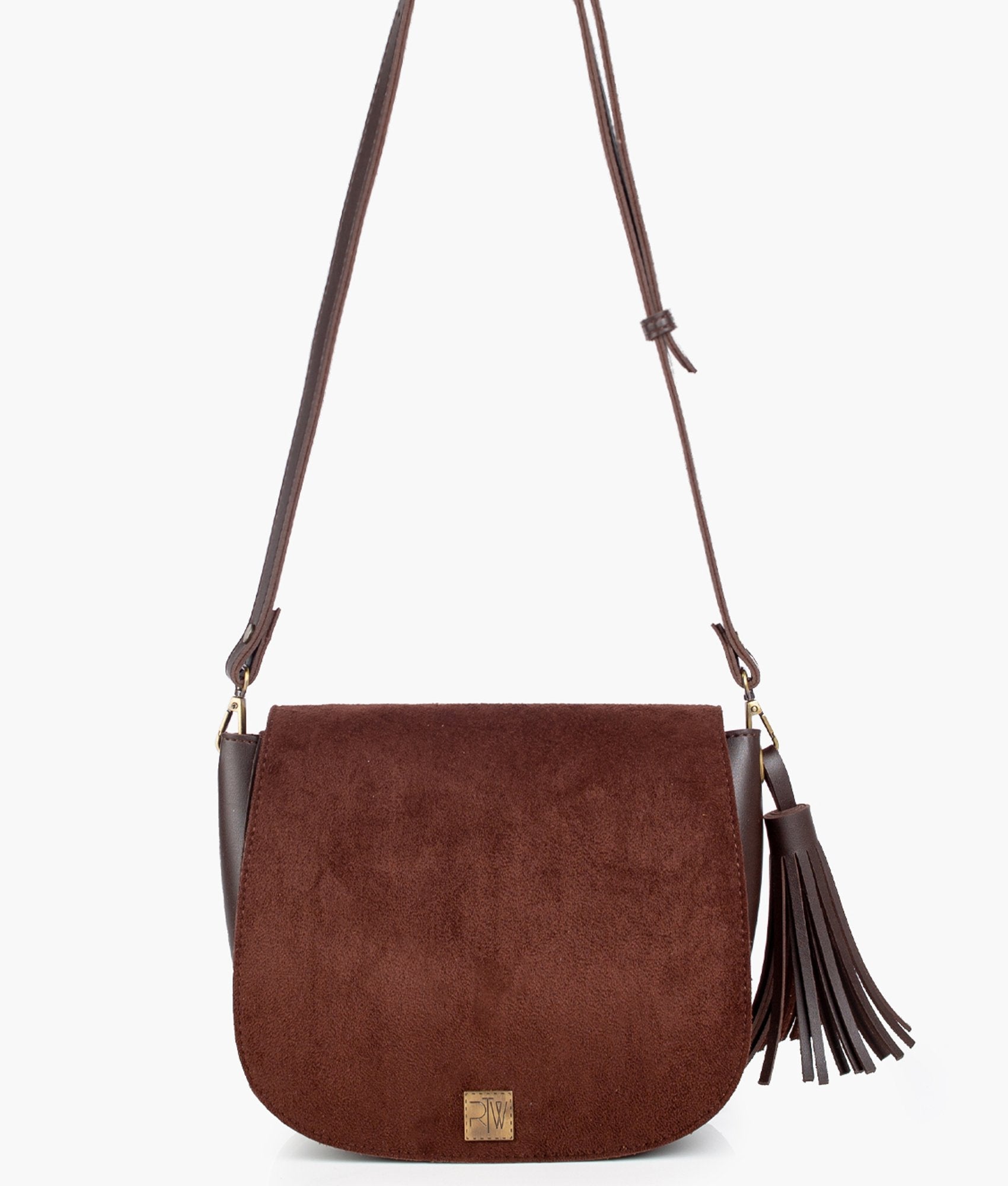 Buy Suede Foldover Saddle Bag - Dark Brown in Pakistan