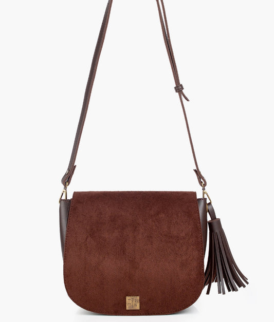 Buy Suede Foldover Saddle Bag - Dark Brown in Pakistan