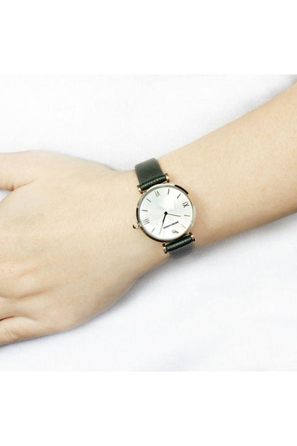 Buy Emporio Armani Retro Green Leather Champagne Dial Quartz Watch For Ladies 1726 in Pakistan