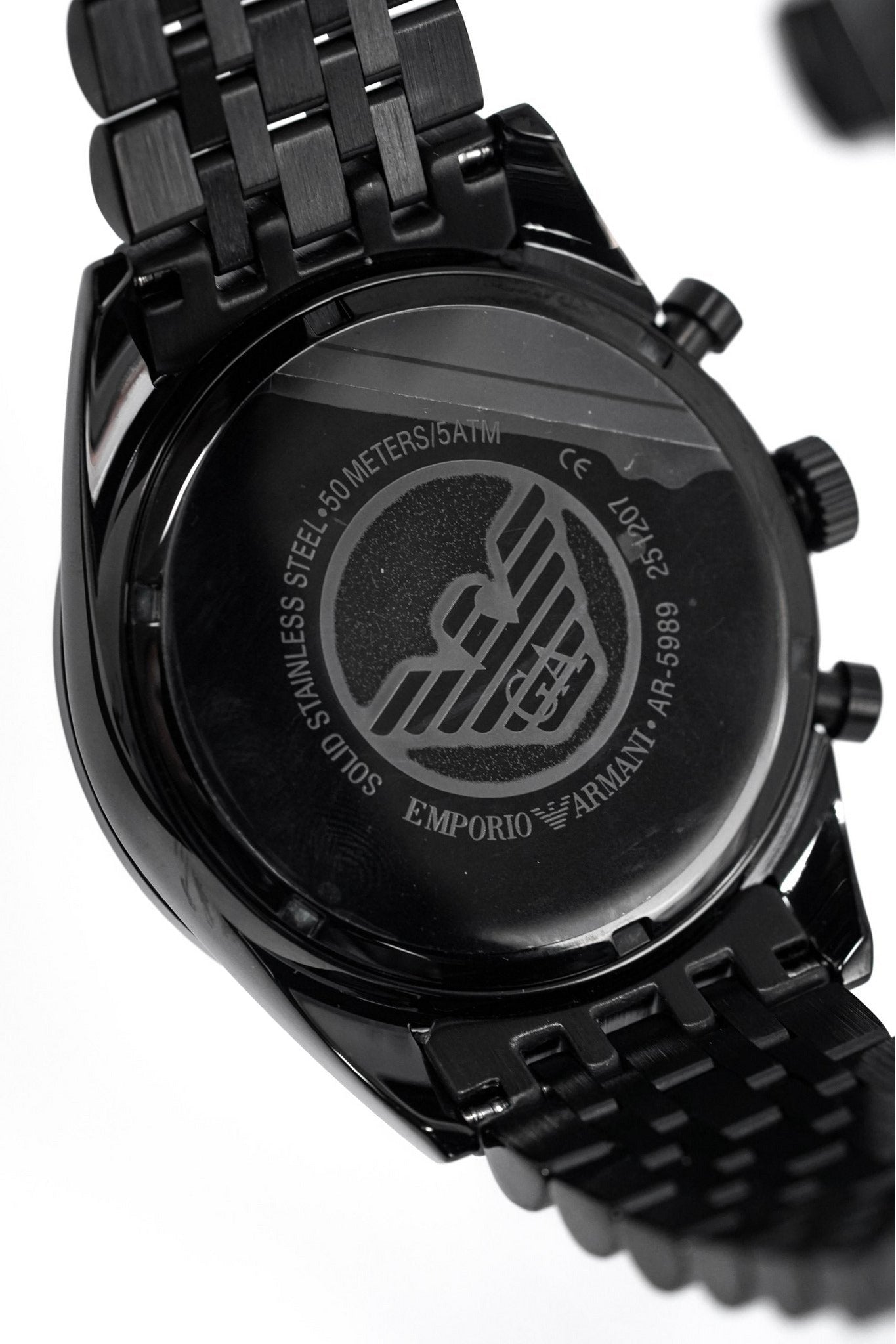 Buy Emporio Armani Men's Sportivo Black IP Stainless Steel Bracelet Black Dial Chronograph Watch 5989 in Pakistan