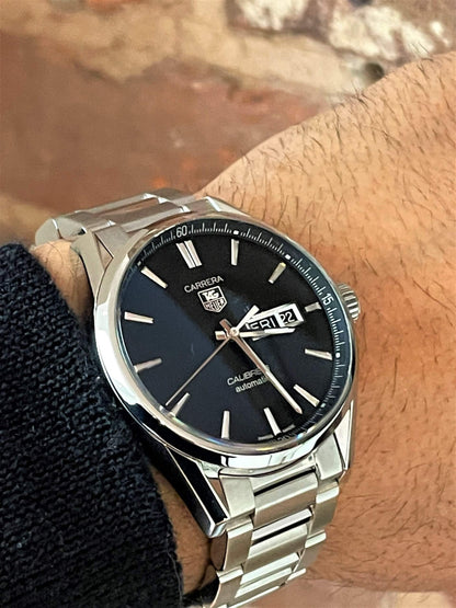 Buy Tag Heuer Carrera Calibre 5 Black Dial Silver Steel Strap Watch for Men - WAR201A.BA0723 in Pakistan