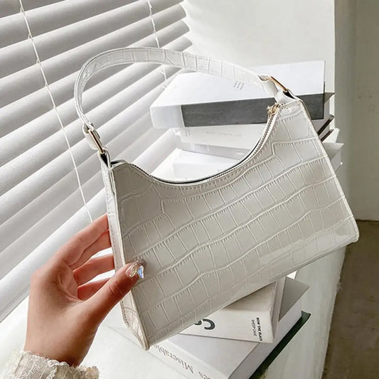 Buy Orb & Gravel Leather Baguette White Bag in Pakistan