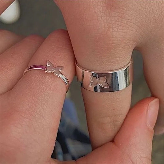 Buy Orb & Gravel Silver Couple Butterfly Ringset in Pakistan