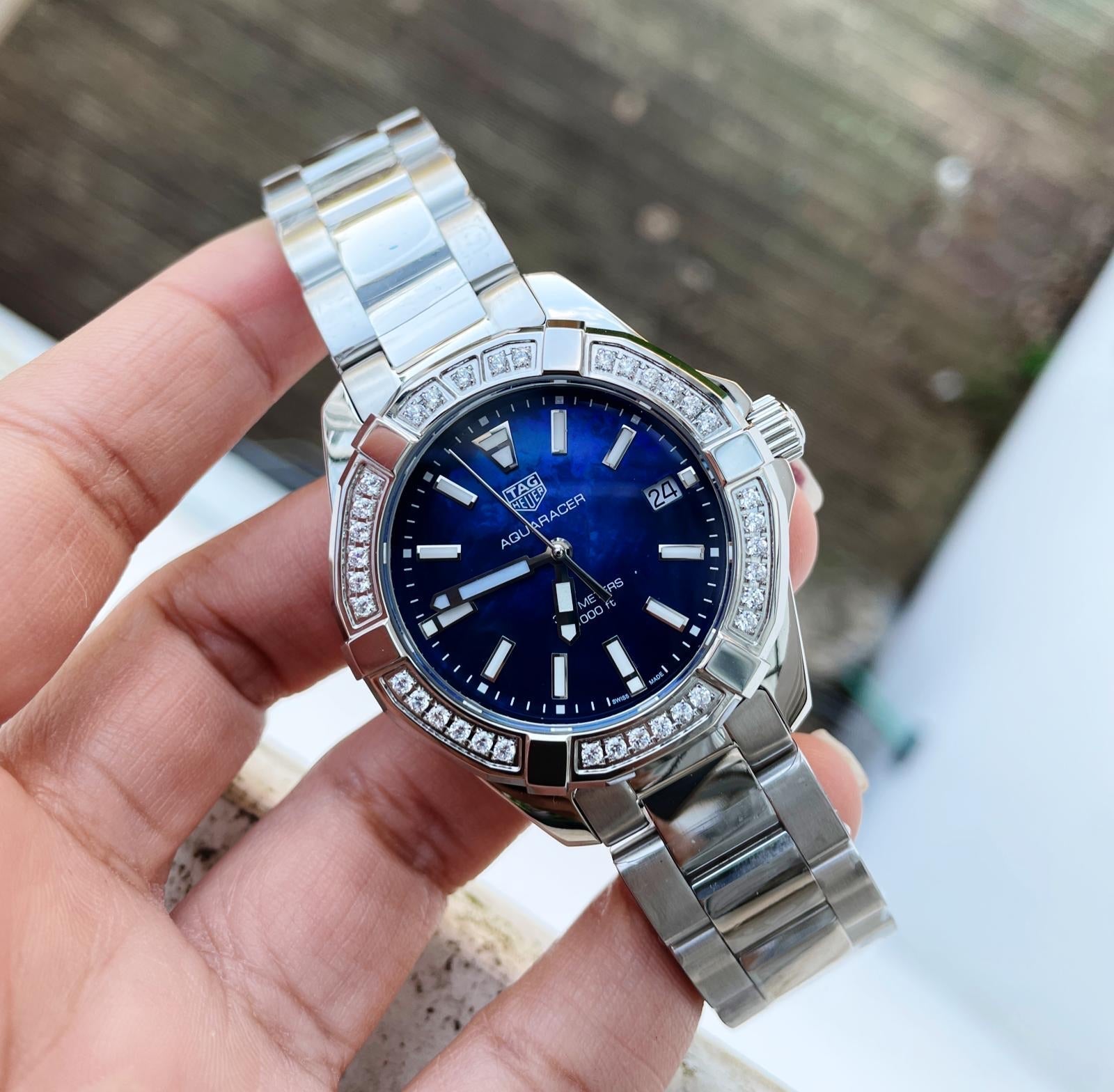 Buy Tag Heuer Aquaracer Blue Dial with Diamonds Silver Steel Strap Watch for Women - WAY131N.BA0748 in Pakistan