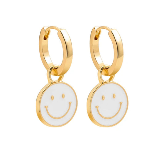 Buy Orb & Gravel Smiley White Huggie Hoop Gold in Pakistan