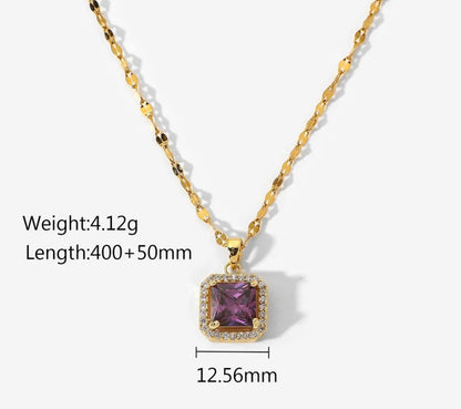 Buy Orb & Gravel 18k Gold Plated Sqaure Purple Gem Necklace in Pakistan