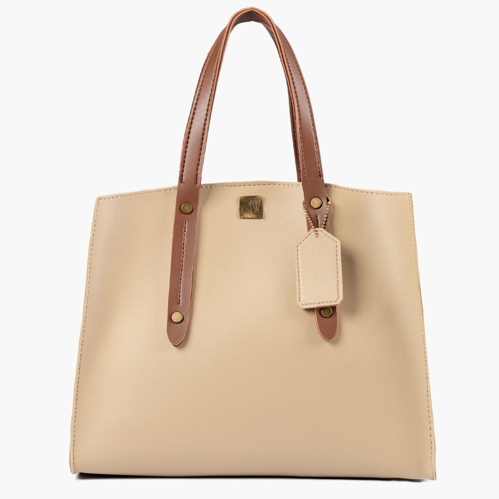 Buy Multi Compartment Satchel Bag - Off White With Brown in Pakistan