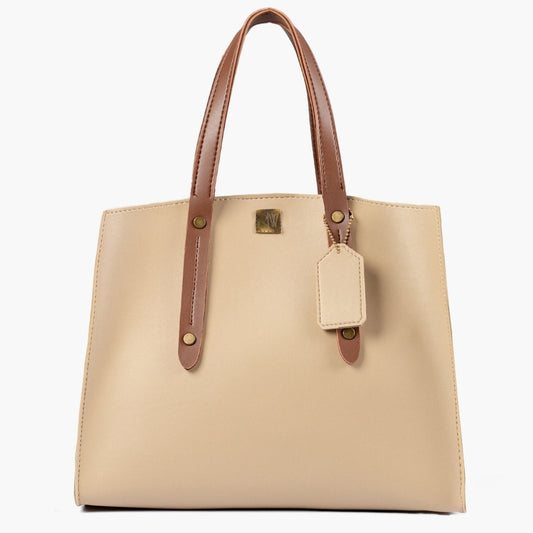 Buy Multi Compartment Satchel Bag - Off White With Brown in Pakistan