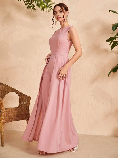 Buy SHEIN Solid Zipper Back Culotte Jumpsuit in Pakistan