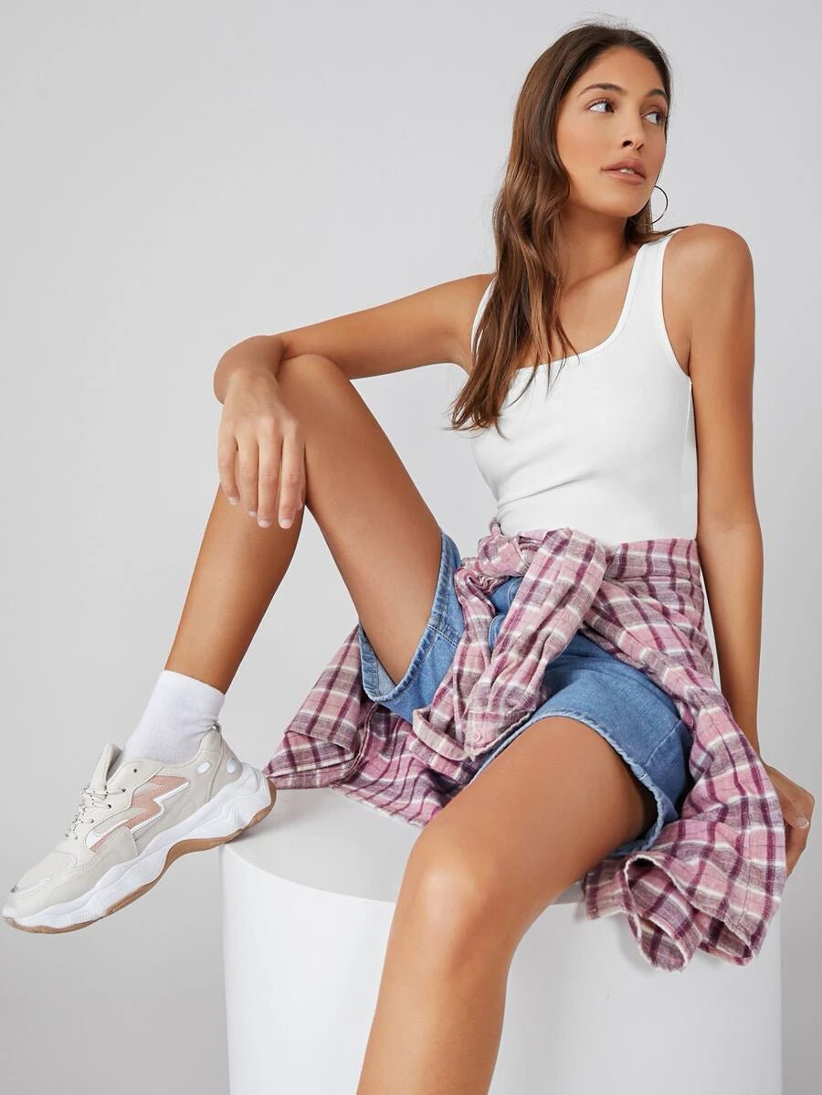 Buy Shein Basics Square Neck Solid Tank Top in Pakistan