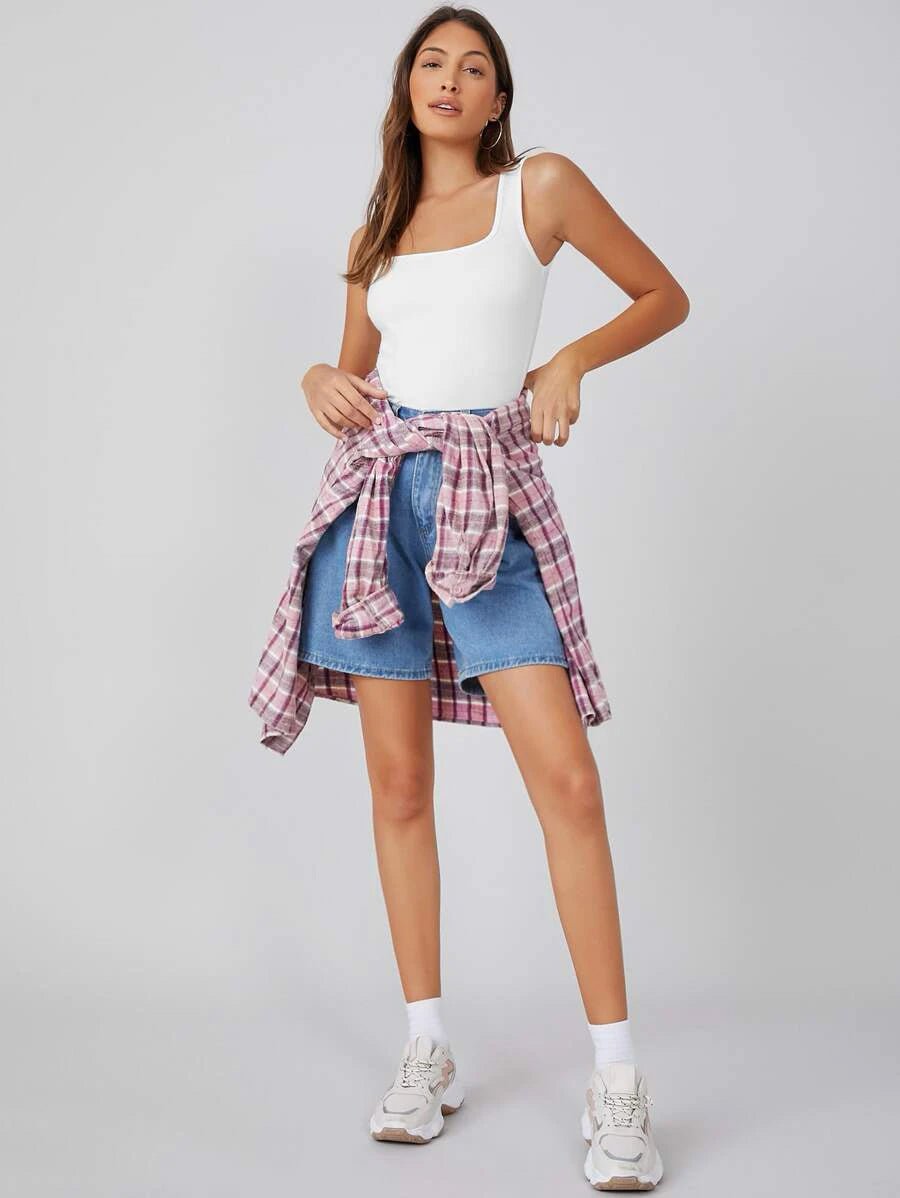 Buy Shein Basics Square Neck Solid Tank Top in Pakistan