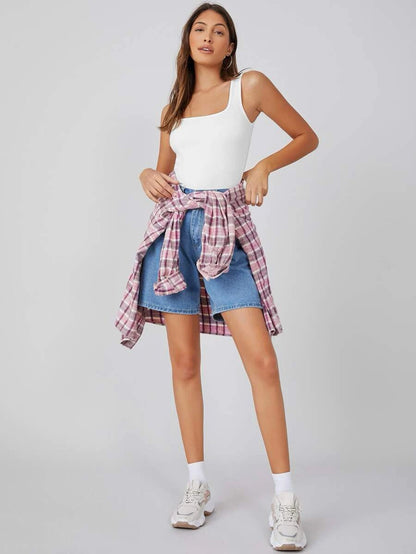 Buy Shein Basics Square Neck Solid Tank Top in Pakistan
