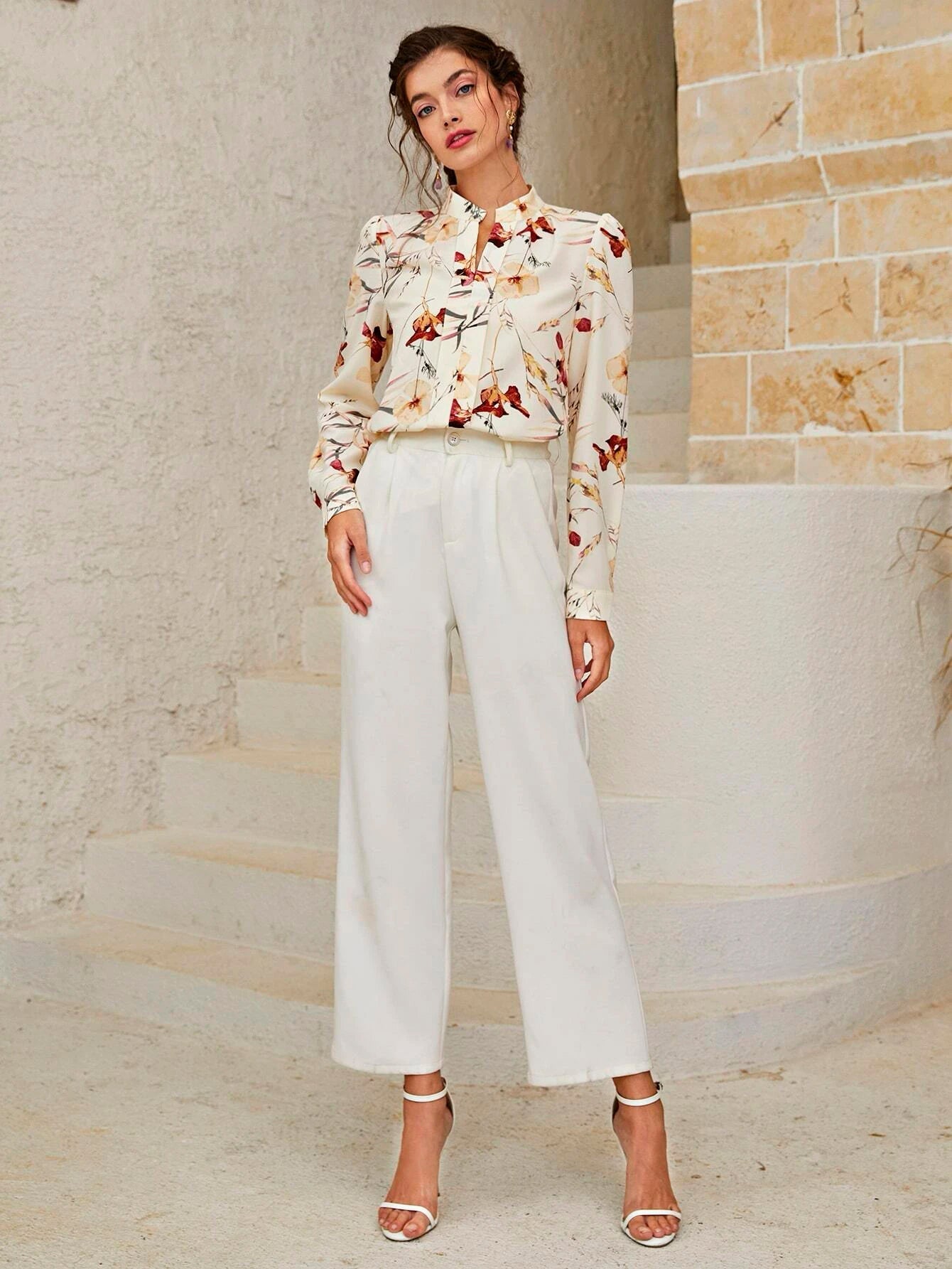 Buy SHEIN Floral Print Notch Neck Blouse in Pakistan