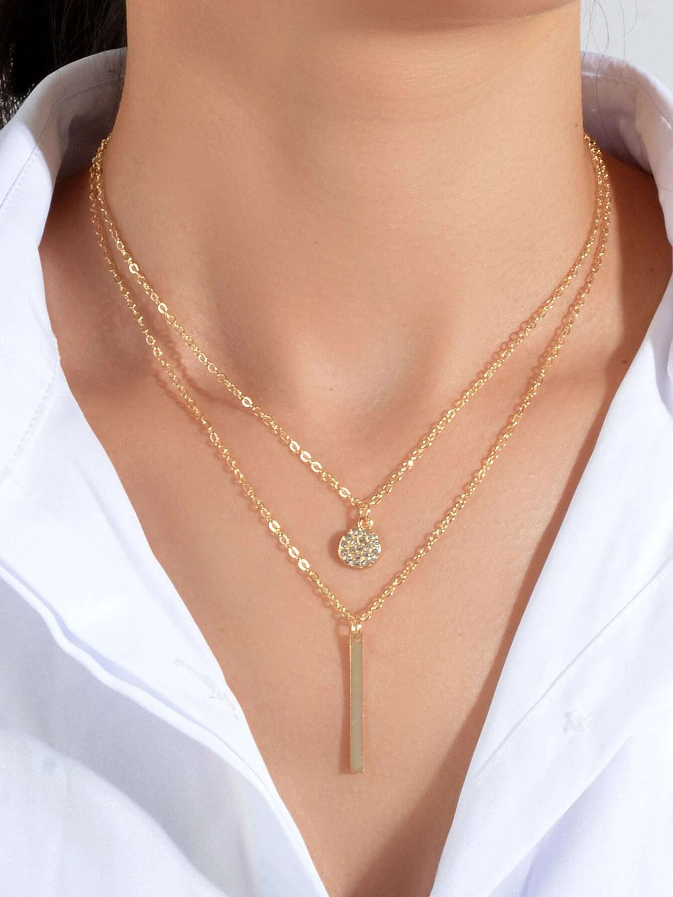 Buy Shein Rhinestone Round Charm Necklace in Pakistan