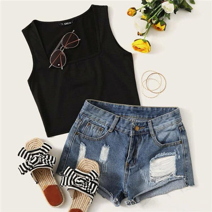 Buy Shein Ribbed Form-Fitting Cropped Tank Top in Pakistan
