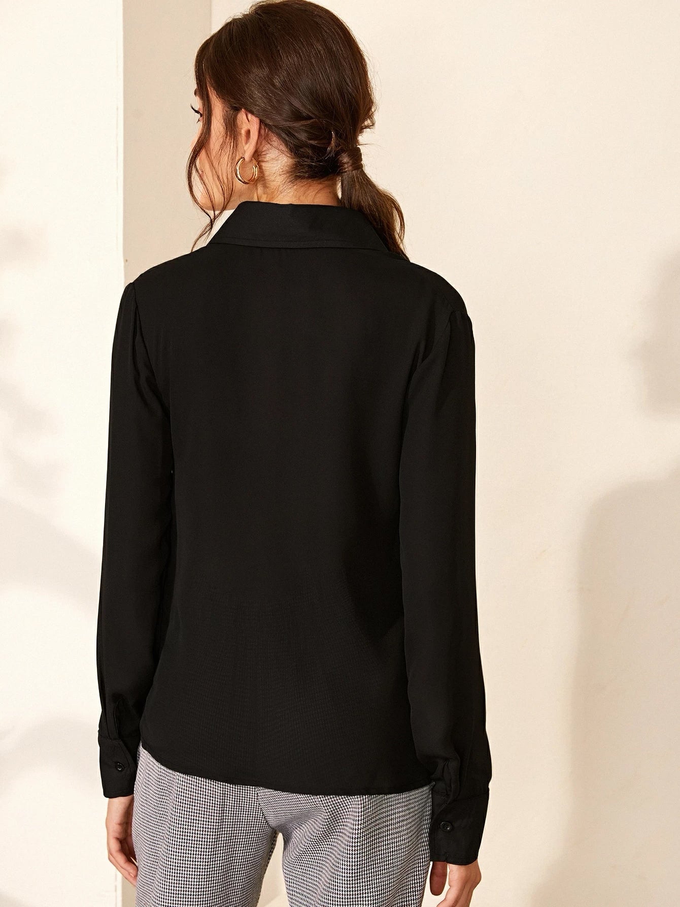Buy Shein Solid Hiddened Button Placket Blouse in Pakistan