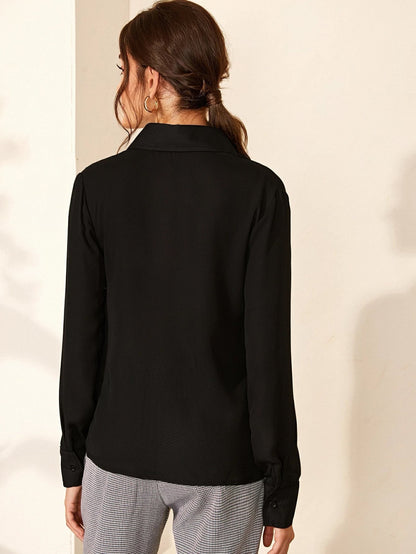 Buy Shein Solid Hiddened Button Placket Blouse in Pakistan