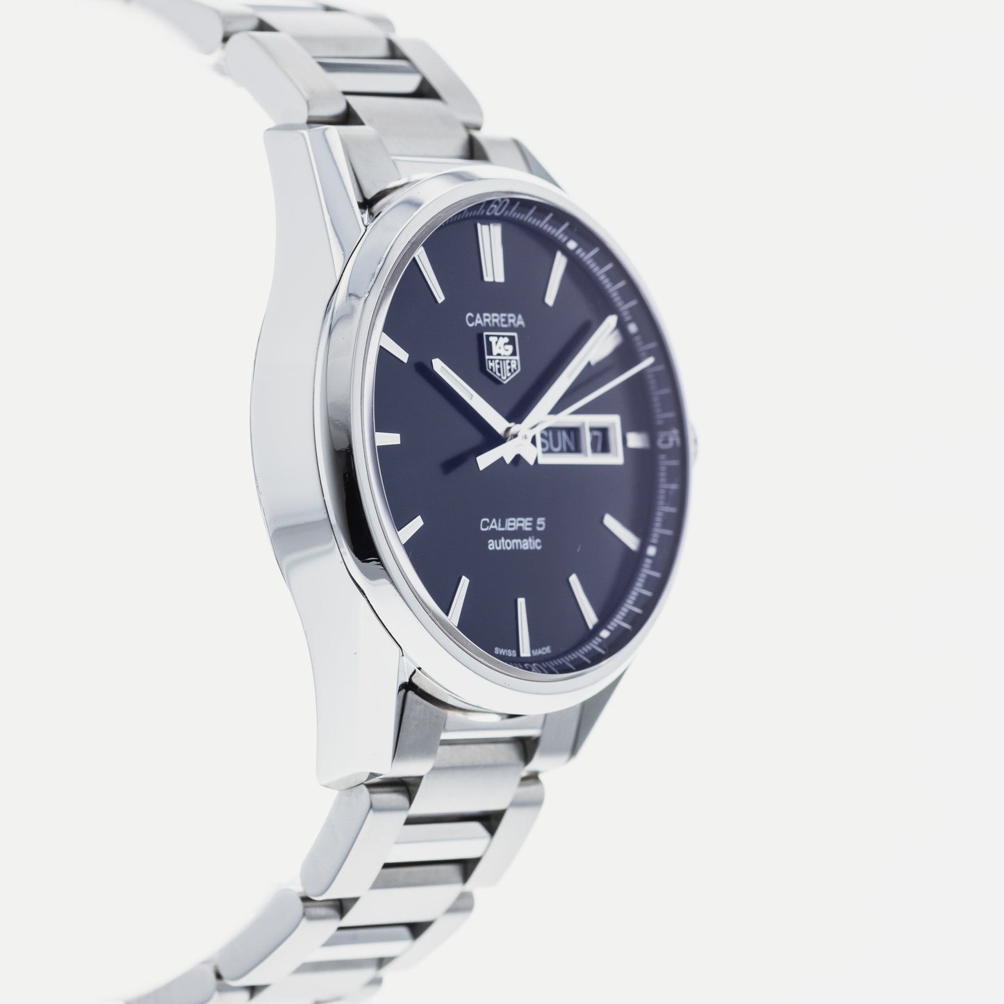Buy Tag Heuer Carrera Calibre 5 Black Dial Silver Steel Strap Watch for Men - WAR201A.BA0723 in Pakistan