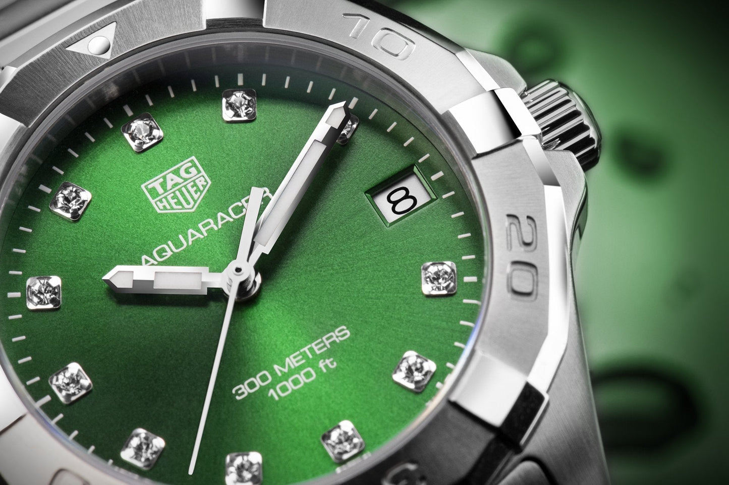 Buy Tag Heuer Aquaracer Green Dial with Diamonds Silver Steel Strap Watch for Women - WBD1316.BA0740 in Pakistan