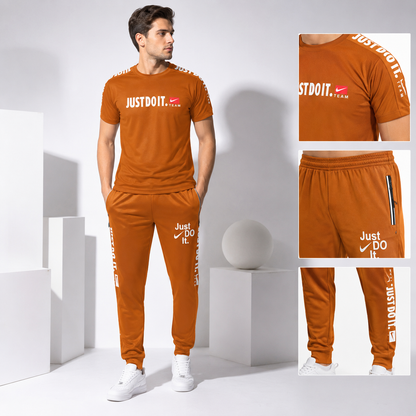 Men's Premium Bronze "Just Do It" Summer Tracksuit – Activewear T-Shirt & Trouser Set