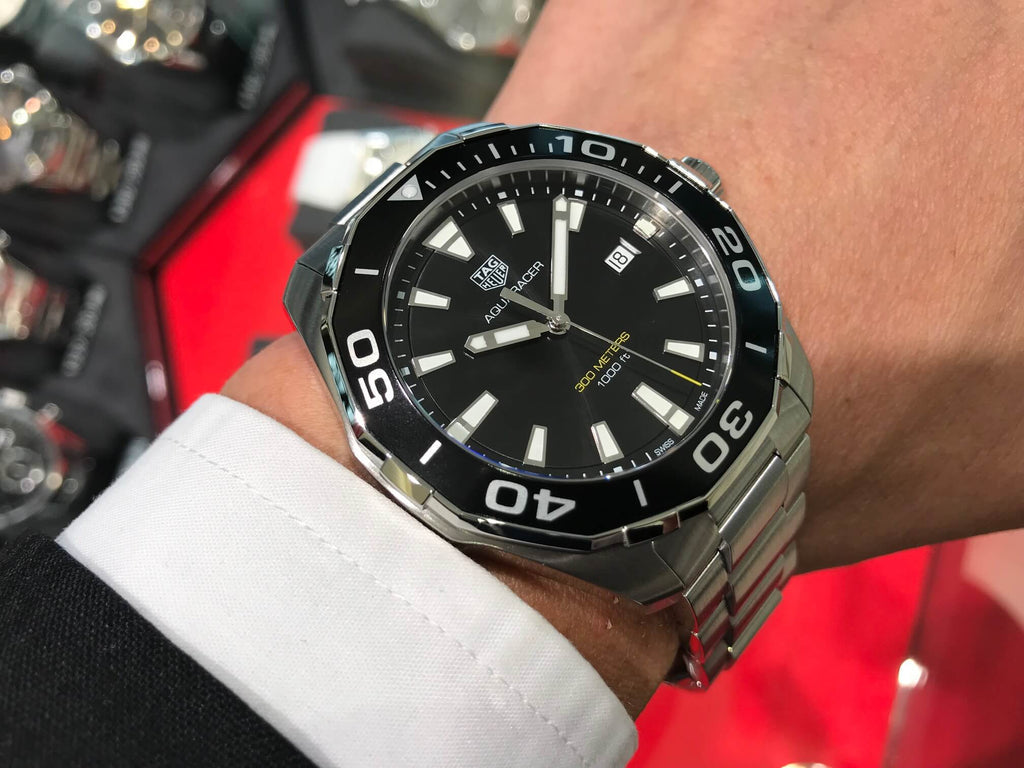 Buy Tag Heuer Aquaracer Black Dial Silver Steel Strap Watch for Men - WAY101A.BA0746 in Pakistan