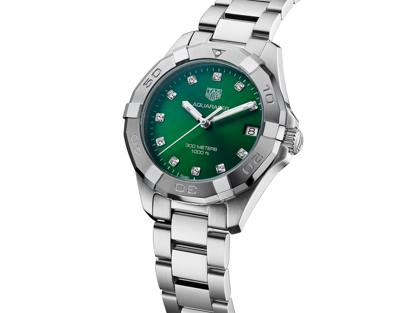 Buy Tag Heuer Aquaracer Green Dial with Diamonds Silver Steel Strap Watch for Women - WBD1316.BA0740 in Pakistan