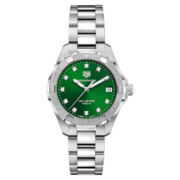 Buy Tag Heuer Aquaracer Green Dial with Diamonds Silver Steel Strap Watch for for Women - WBD1316.BA0740 in Pakistan