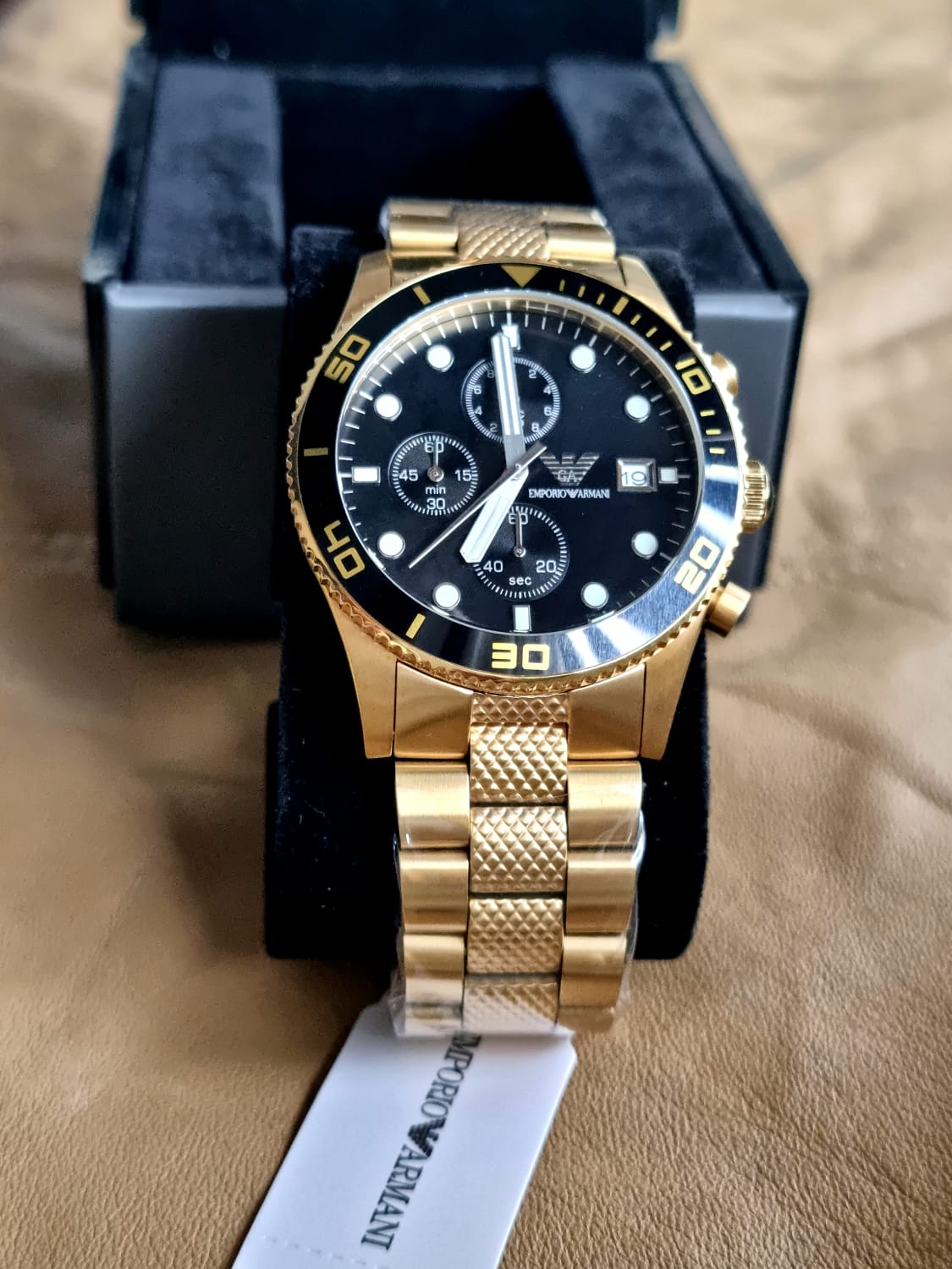 Buy Emporio Armani Black Dial Gold Steel Strap Watch for Men - AR5857 in Pakistan