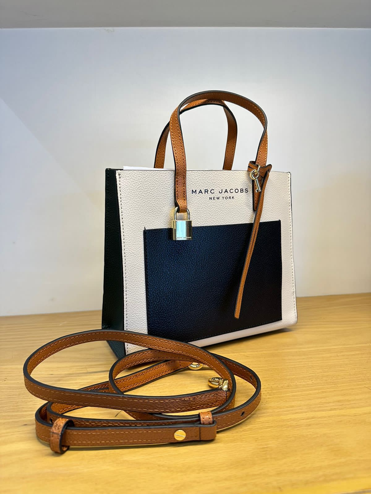 Buy Marc Jacobs Mini Grind Color Block Leather Tote SandShell Bag Small in Pakistan