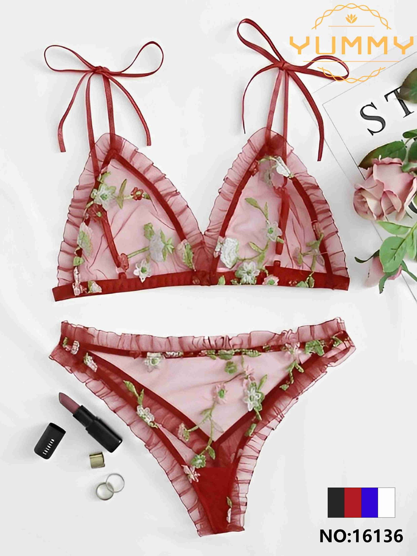 Buy Florea Embroidered Lingerie Set 16136 - Free Size in Pakistan