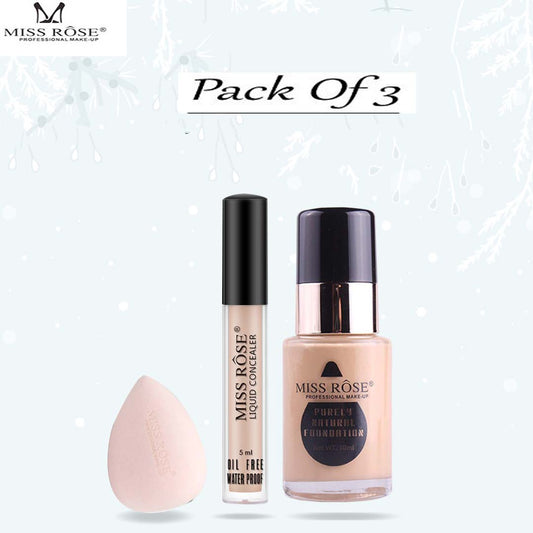 Buy Miss Rose Concealer Purely Natural Foundation And Blender 3 Pcs Set in Pakistan