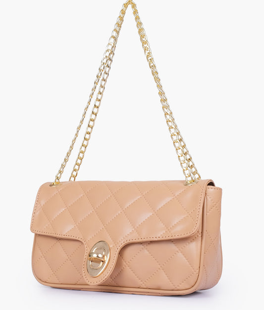 Buy Beige quilted small shoulder bag with chain in Pakistan