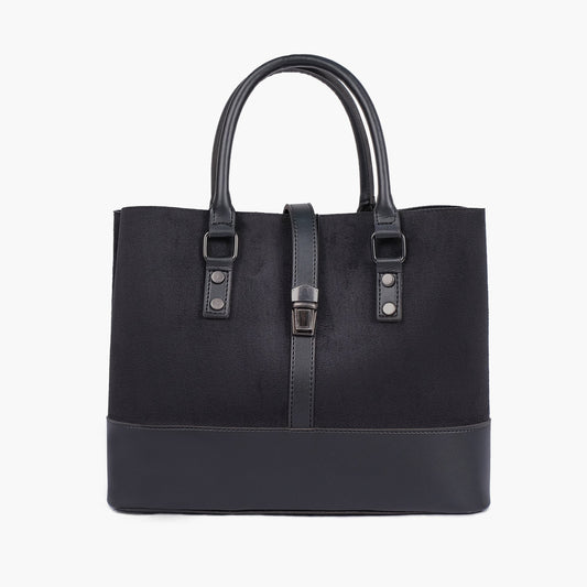 Buy Suede Multi Compartment Shoulder Bag - Black in Pakistan