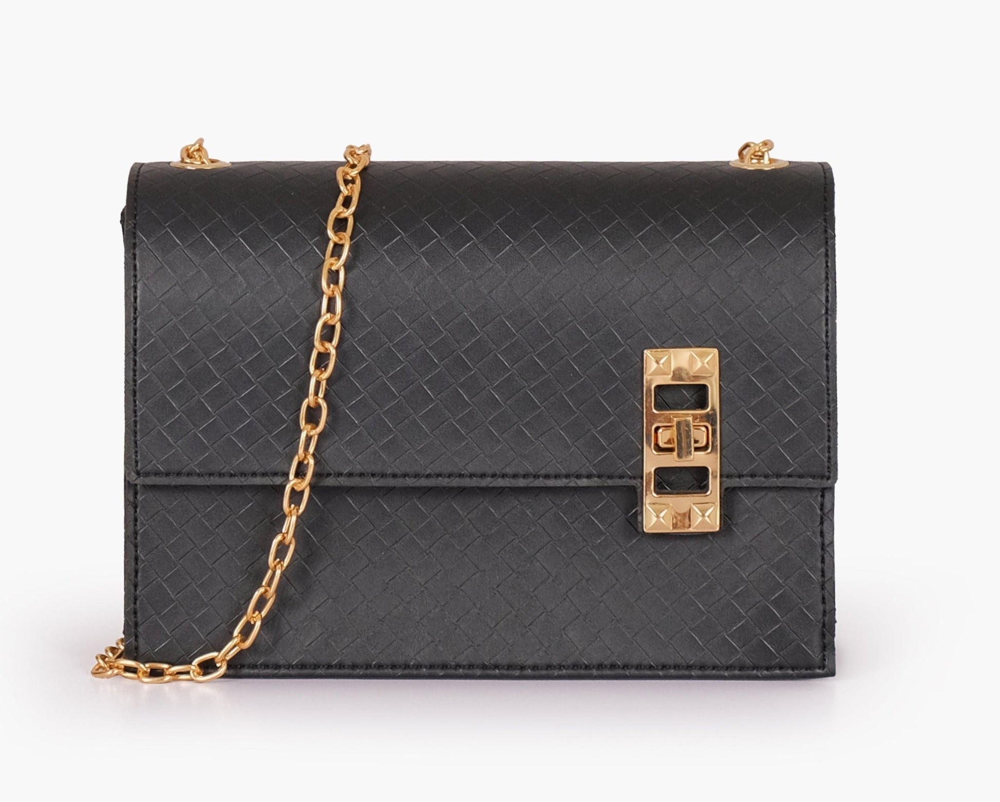 Buy Weaved Chain Shoulder Bag with Twist Lock - Black in Pakistan