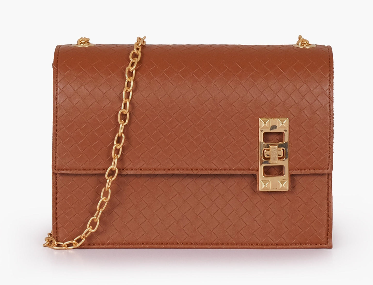Buy Weaved Chain Shoulder Bag with Twist Lock - Brown in Pakistan