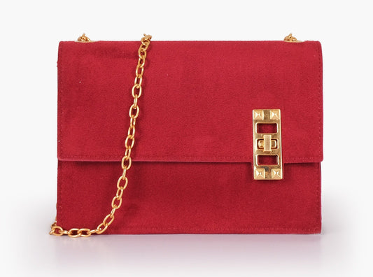 Buy Suede Chain Shoulder Bag with Twist Lock - Burgundy in Pakistan