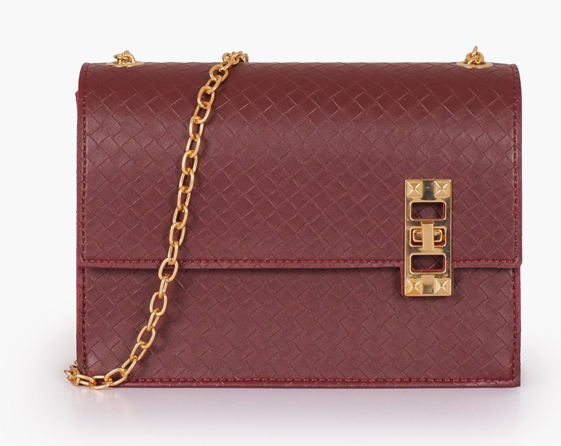 Buy Weaved Chain Shoulder Bag with Twist Lock - Burgundy in Pakistan
