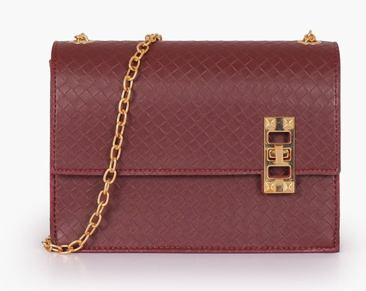 Buy Weaved Chain Shoulder Bag with Twist Lock - Burgundy in Pakistan
