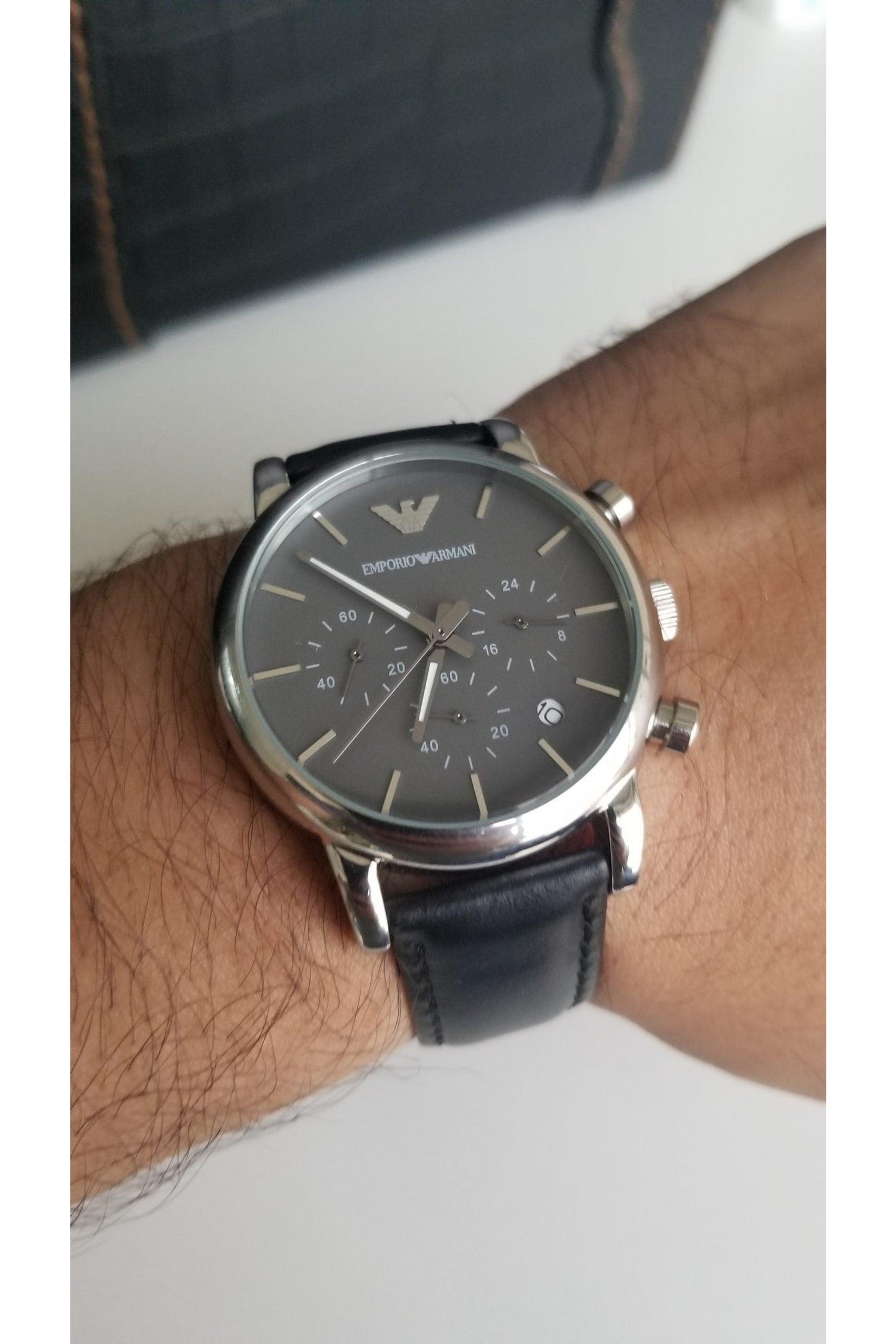 Buy Emporio Armani Luigi Grey Leather Grey Dial Quartz Watch for Gents- EMPORIO ARMANI AR-1735 in Pakistan