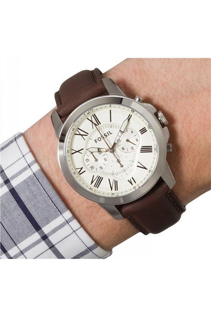 Buy Fossil Men's Chronograph Quartz Brown Leather Strap Beige Dial 44mm Watch FS4735 in Pakistan