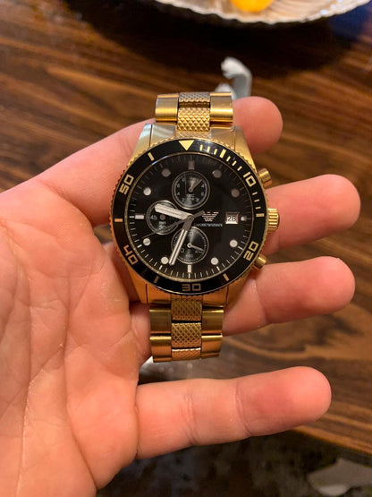 Buy Emporio Armani Black Dial Gold Steel Strap Watch for Men - AR5857 in Pakistan