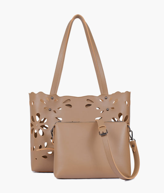 Buy Two Piece Floral Tote - Coffee in Pakistan