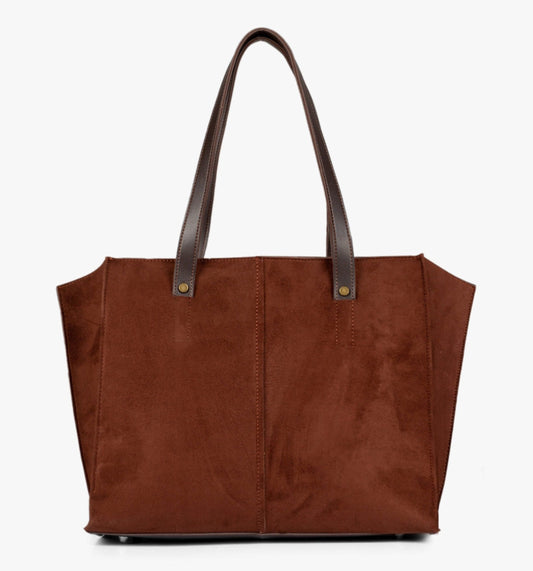 Buy Suede Over The Shoulder Tote Bag - Dark Brown in Pakistan