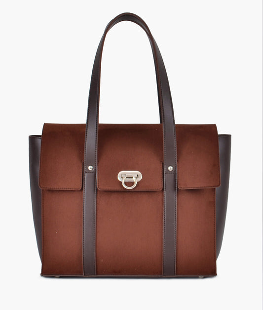 Buy Suede Carry All Satchel Bag - Dark Brown in Pakistan