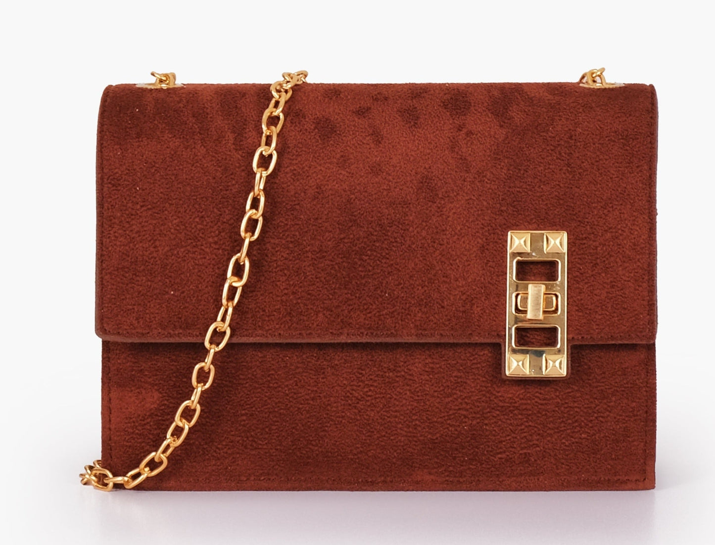 Buy Dark Suede Chain Shoulder Bag With Twist Lock - Brown in Pakistan