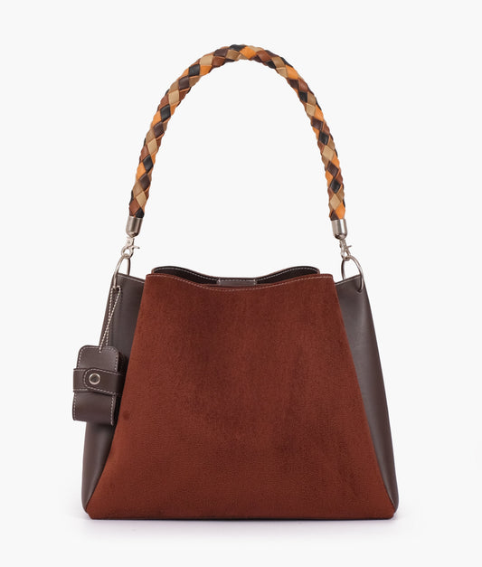 Buy Suede Handbag With Braided Handle - Dark Brown in Pakistan
